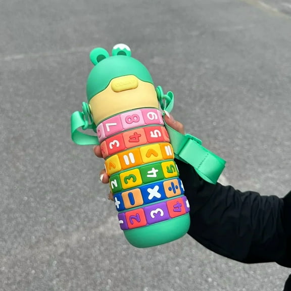 430ML Kids Stainless Steel Straw Thermos Mug with Case Cartoon Leak-Proof Vacuum Flask Children Thermal Water Bottle Thermocup (430 ML,green)