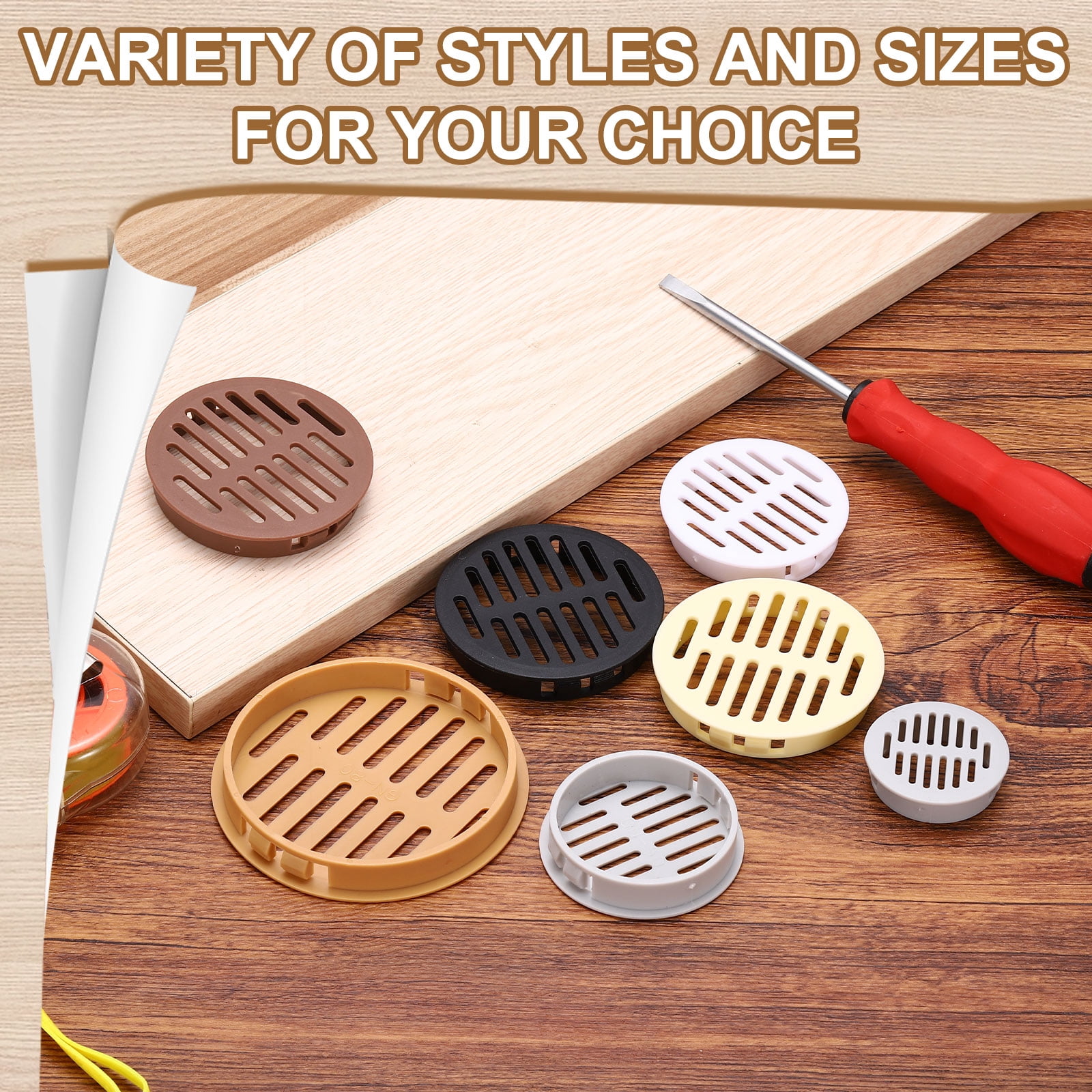Uxcell 25pcs Round Cabinet Vent 2.36" (60mm Openings) Plastic Circular Soffit Exhaust Vent Soffit Louver Vent Mesh Hole for Bathroom Home Office Kitchen Cabinet Wardrobe, Orange