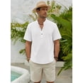 thumbnail image 2 of sogami Men's Henley Collar Short Sleeve Button Up Shirt Casual Linen Shirt, 2 of 8