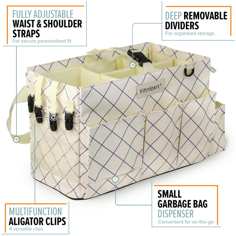 Wearable Cleaning Caddy Bag with 4 Foldable Dividers, Cleaning Supply Tote  for C