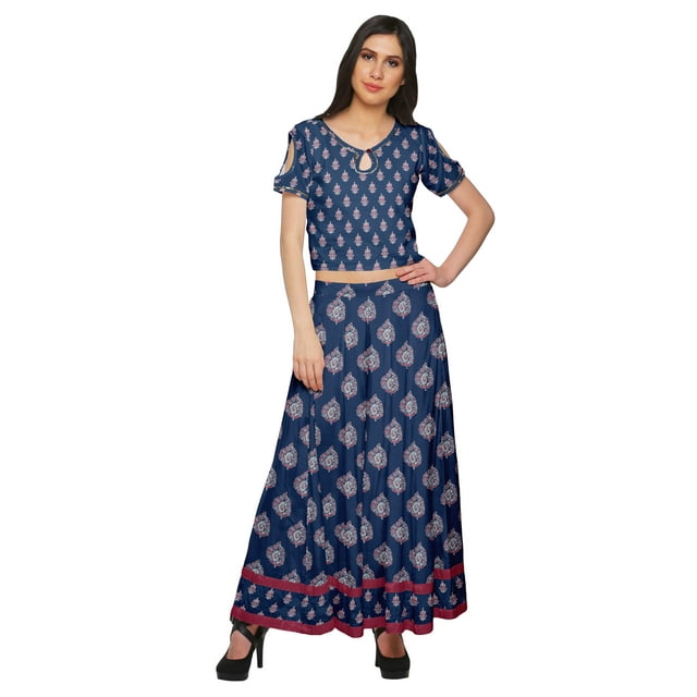 Moomaya Crop Top And Palazzo Set Party Wear Printed Santoon Ethnic Set For Girl