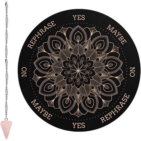 Pendulum Board Datura Flowers Dowsing Divination Metaphysical Message Board 7.9Inch Wooden Carven Board with Rose Quartz Crystal Dowsing Pendulum Witchcraft Wiccan Altar Supplies Kit DIY