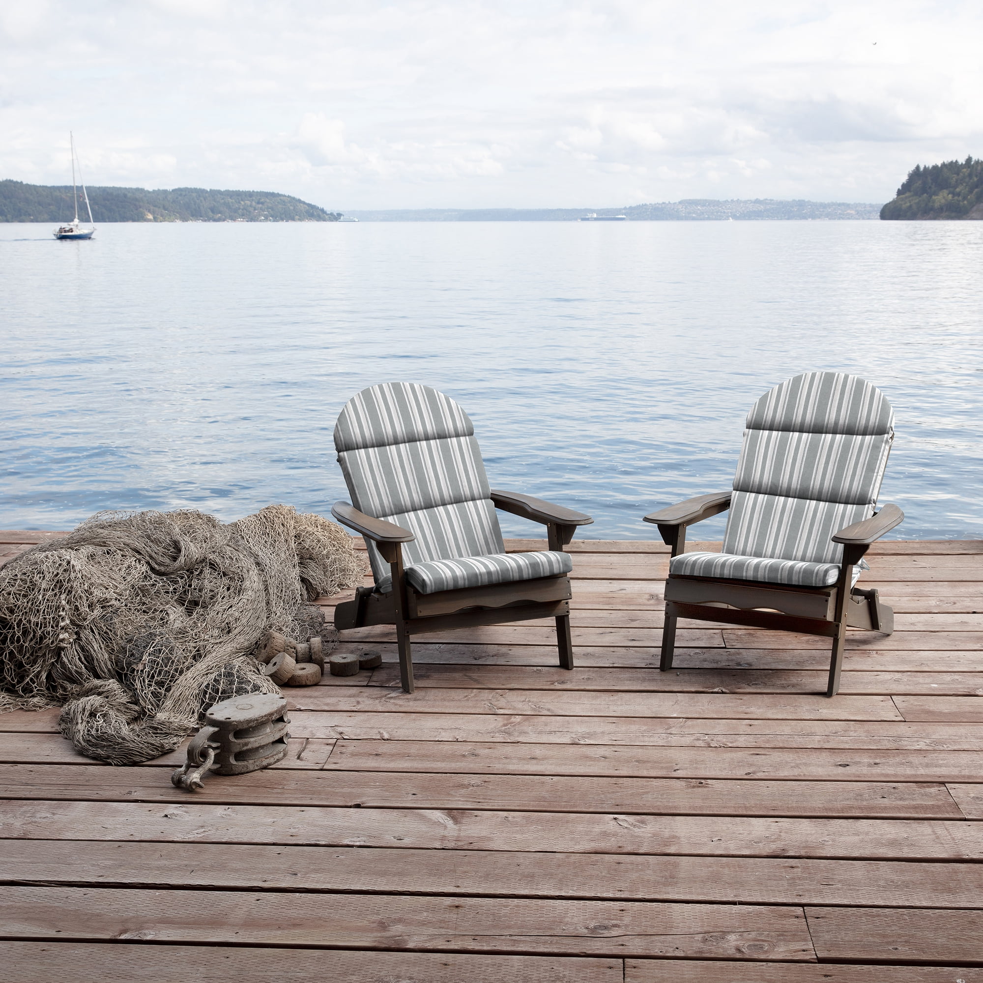 ARDEN Oceantex Outdoor Rocking Chair or Adirondack Cushion, 21.5 x 19, Water Repellent, Fade Resistant 19 x 21.5, Pebble Grey Stripe
