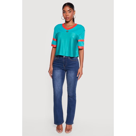Women's Varsity Stripe Detail Short Sleeve Jersey Top
