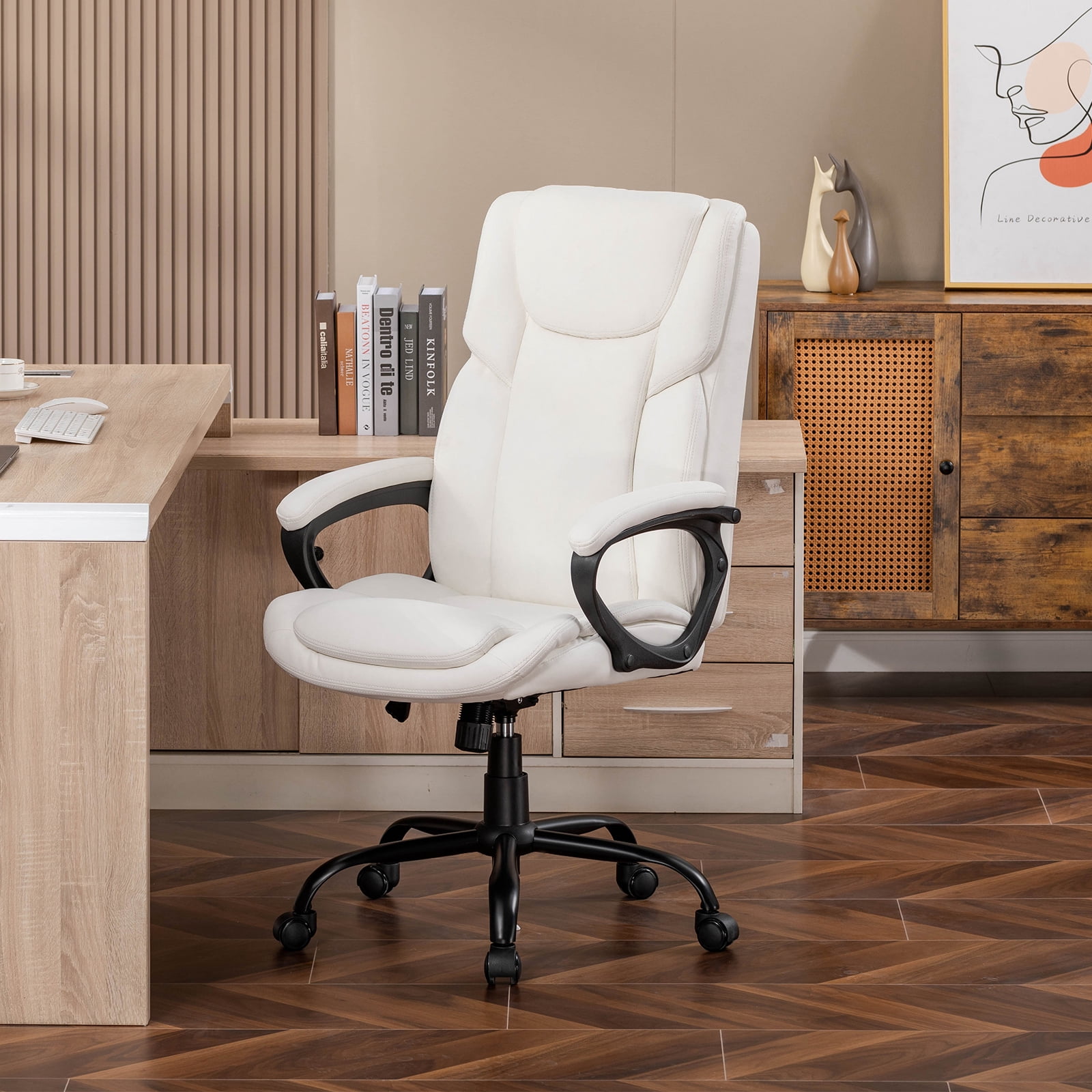 Mainstays Executive Ergonomic High Back Leather Home Office Desk Chair, White