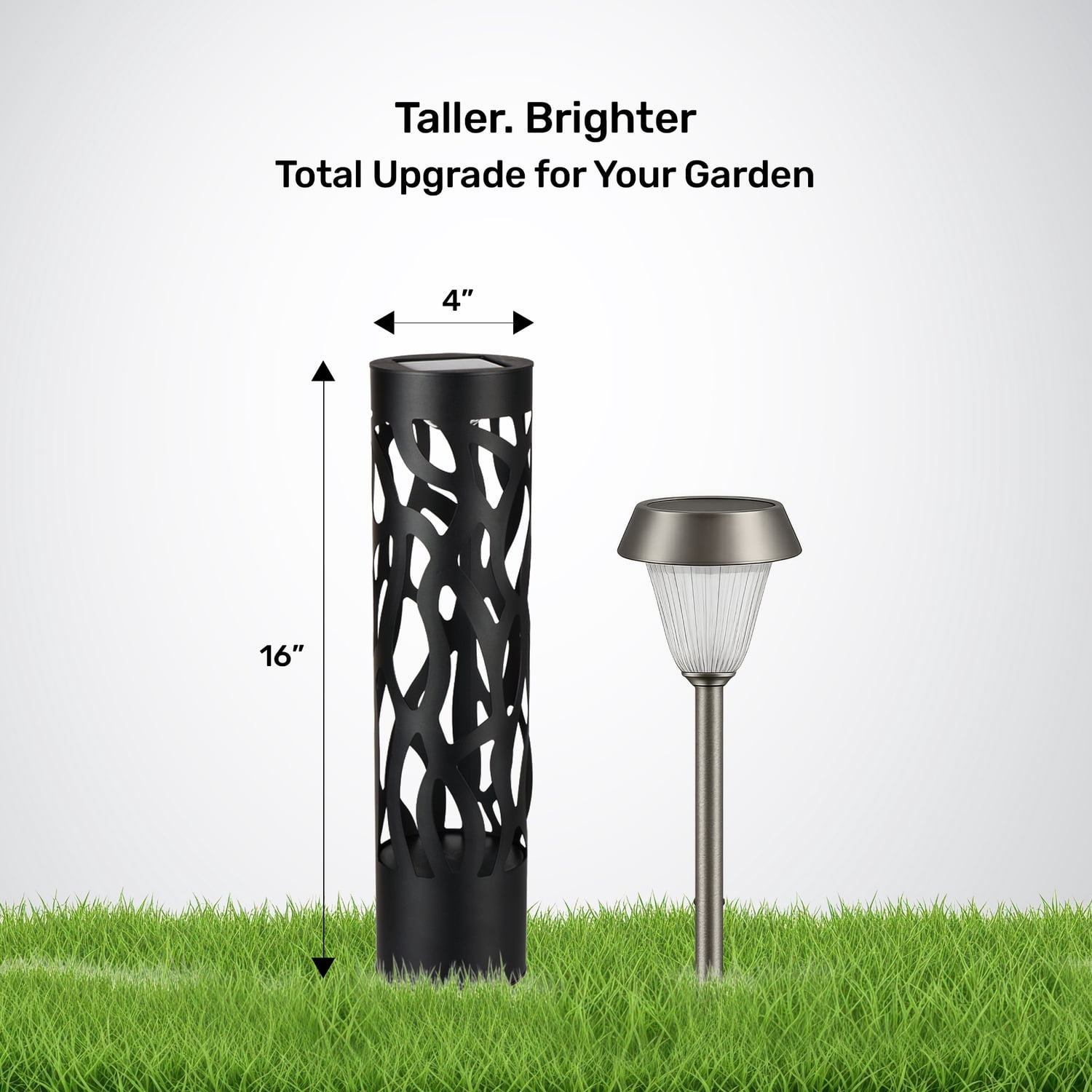 Home Zone Security Hollow-Metal Bollard Solar Outdoor Light for Pathways, 50 Lumens, Ground Stake, 2 Light Modes, Dusk to Dawn, 4 Pack