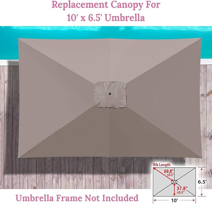 SOLAXO 6-Rib 10'x6.5' Solar Patio Umbrella Replacement Canopy cover for Outdoor