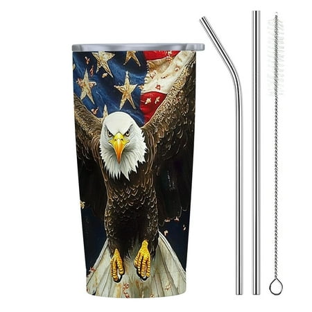 

QCPP Eagle Flag Symbolism 20oz Car Tumbler with Straw 304 Stainless Steel Push-Pull Cup Lid PS Cover 20oz