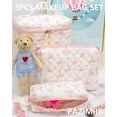 thumbnail image 3 of 3PCS Makeup Bag SET Large Travel Quilted Zipper Soft Cosmetic Case Pouch for Women Girls Make Up,Bow Pink, 3 of 7