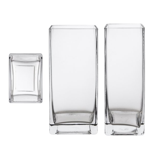 Mega Vases 3" x 4" x 9" Rectangle Block Glass Vase Set of 1, Clear