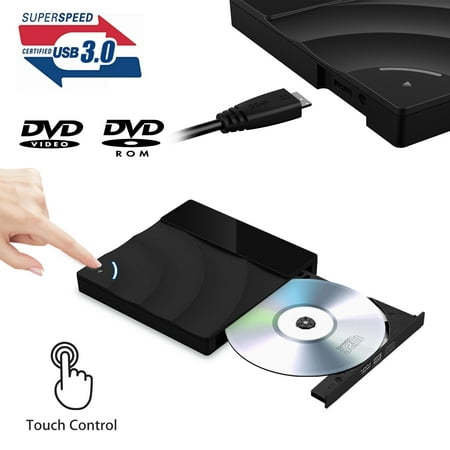 EEEKit USB3.0 External CD DVD Drive, External Ultra Slim Portable High Speed CD Drive +/-RW Touch Control Rewriter Burner for Mac OS/Notebook Laptop Desktop PC