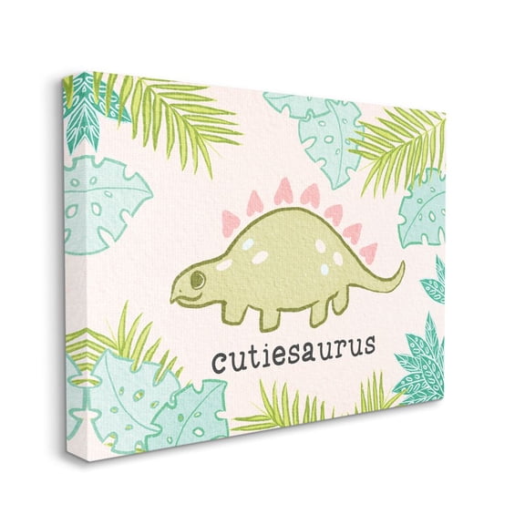 Stupell Industries Cutiesaurus Dinosaur Kids Pink Green Design Canvas Wall Art by Daphne Polselli