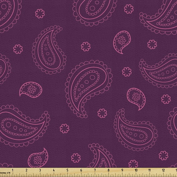 Ambesonne Paisley Fabric by the Yard Upholstery, Simplistic Outline Floral, 2 Yards, Plum and Pink