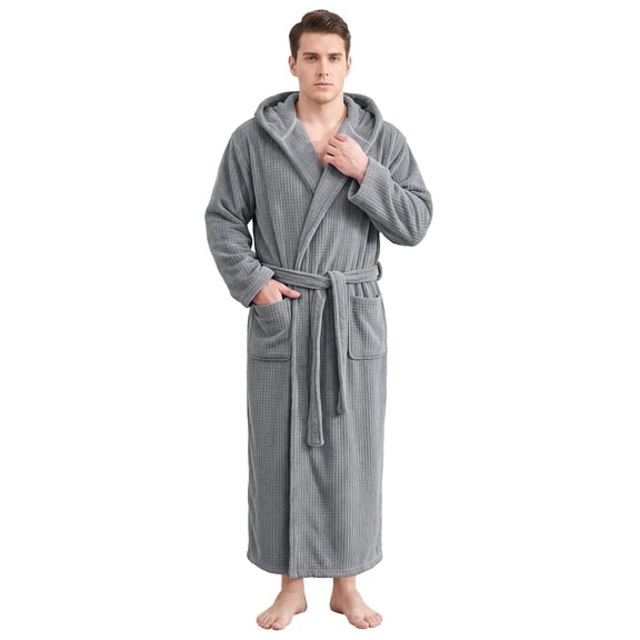 Neweven Full Length Mens Robe, Soft Cozy Absorbent Big And Tall Microfiber Hooded Bathrobe (Gray,L/XL)