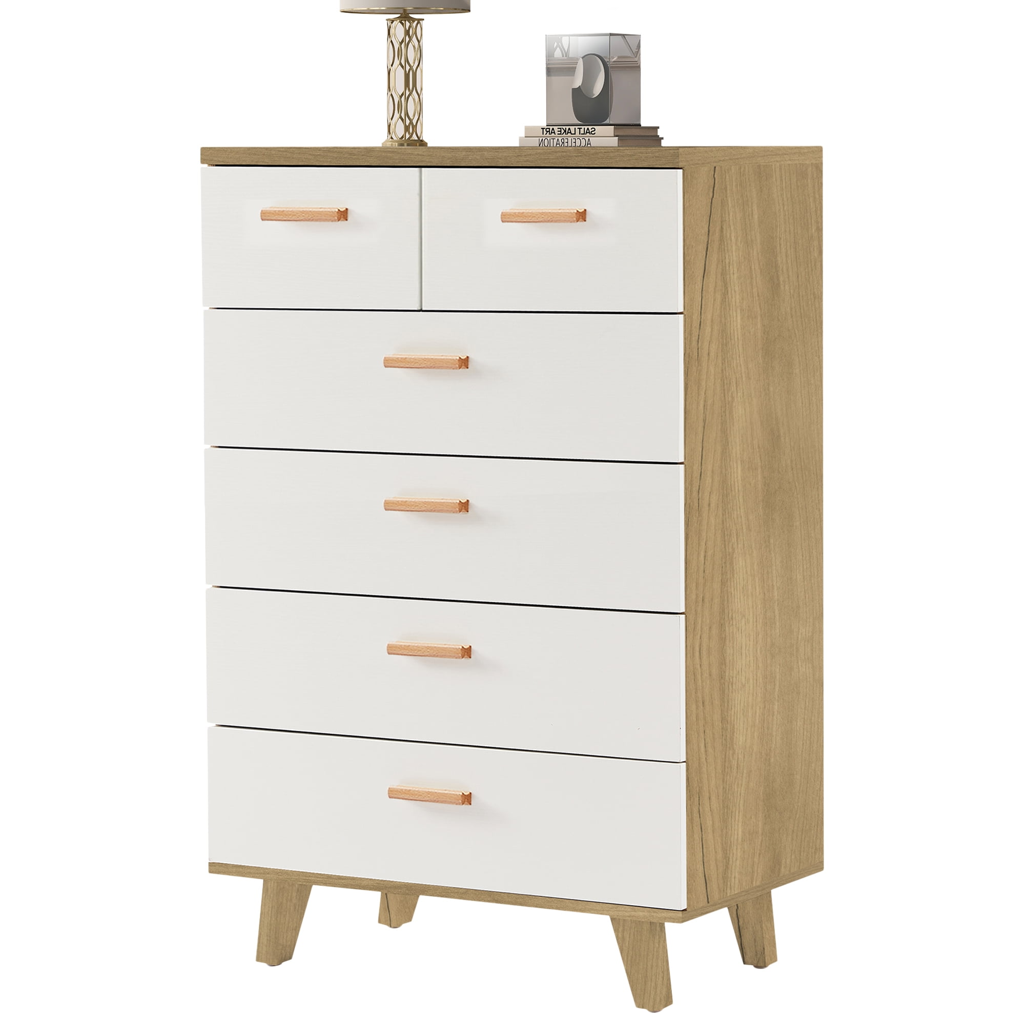 12in. Deep Woodcrest White Premier Organizer - 5 Drawers with Solid Shaker  Doors - 6 & 8in. Deep