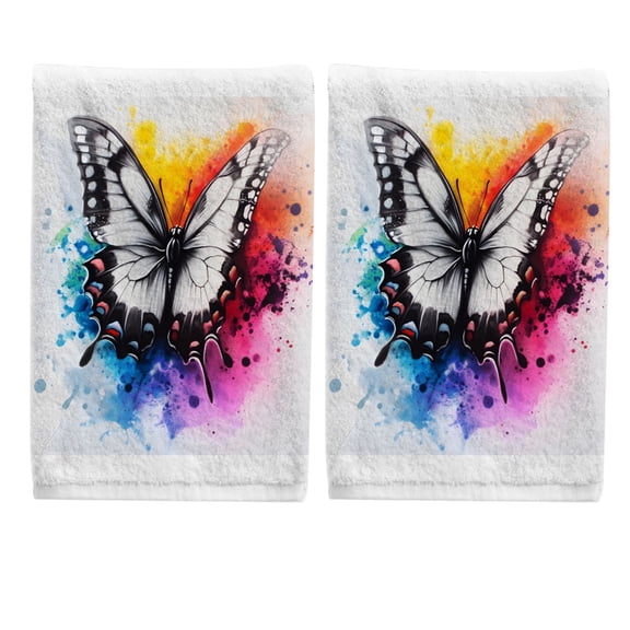 Butterfly Watercolor Hand Towels Set for Bathroom Cotton Face Towel Decorative 15.5x29.5 inch