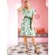 thumbnail image 2 of Vestido fluido bohemio para mujer con estampado de hojas de verano vestidos de gasa con mangas aleteo Verde blanco M, 2 of 6