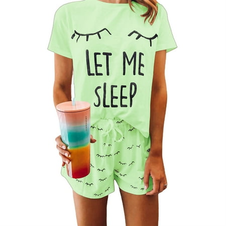 

SHerrylily Women s Pajamas Short Sleeve Top and Drawstring Shorts 2 Pieces
