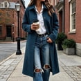 thumbnail image 5 of Women's Plaid Long Trench Jacket Lapel Collar Single Breasted Wool Blend Fall Winter Mid Length Pea Coat with Pockets (L, Navy), 5 of 6