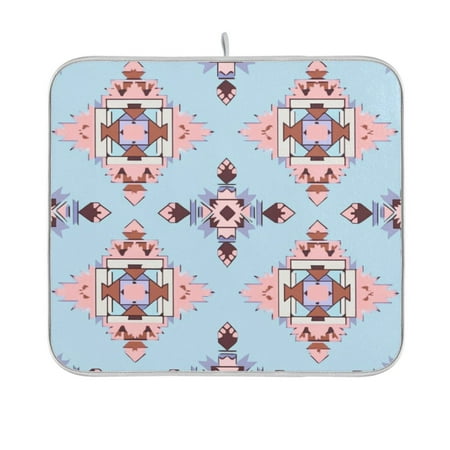 Pink and Brown Geometric Dish Drying Mat Kitchen Mats Microfiber Counter Absorbent Dish Pad Drainer Rack