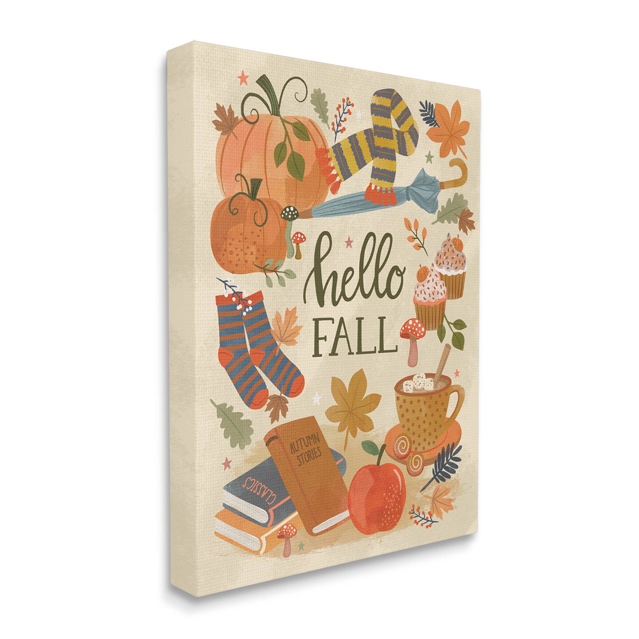 Hello Fall Cozy Autumn Items Holiday Graphic Art Gallery Wrapped Canvas Print Wall Art