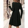 thumbnail image 5 of Women's Casual Sweater Dress Crew Neck Knit Long Sleeve Dress A-Line Knee Length Fall Winter Dress Black S, 5 of 6