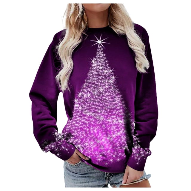 Hauts à Manches Longues pour Femmes Mode Femme Col Rond T-Shirt à Manches Longues Automne Imprimé Blouse Ample Hauts T-Shirts à Manches Longues pour Femmes T-Shirts d'Été pour Femmes