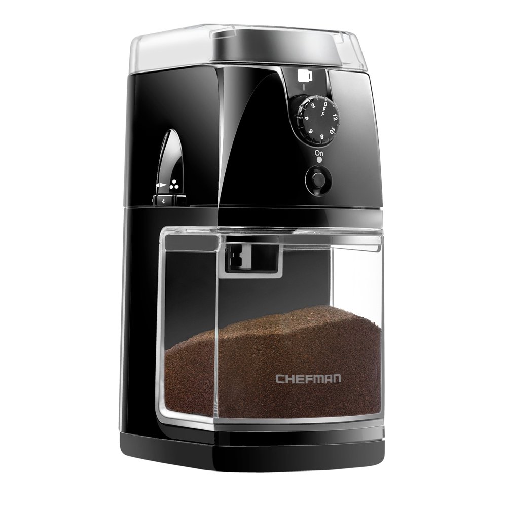 Chefman Coffee Grinder Electric Burr Mill 8oz Beans Large Hopper Easy One Touch Operation