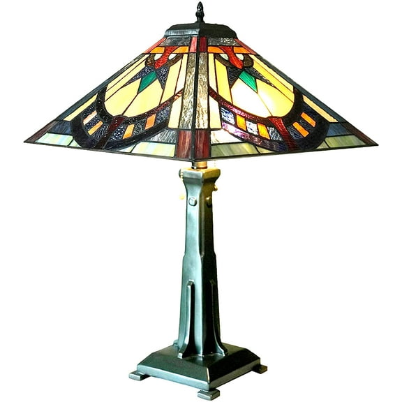 RADIANCE Goods Tiffany-Style Mission 2 Light Antique Dark Bronze Table Lamp 16" Shade