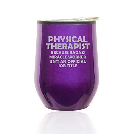 

Stemless Wine Tumbler Coffee Travel Mug Glass with Lid Physical Therapist Miracle Worker Job Title Funny (Royal Purple)