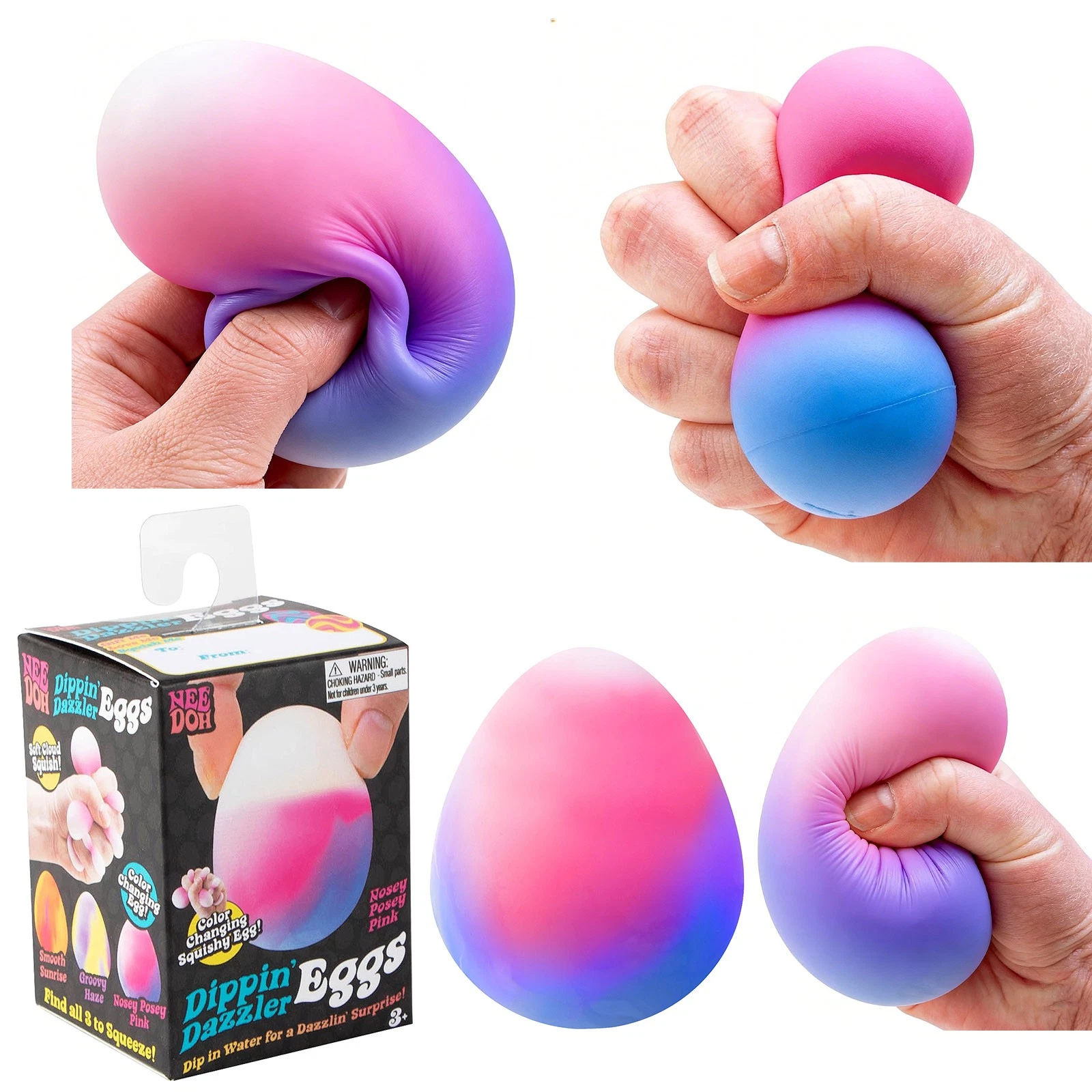 Nee doh Dippin’ Dazzler Eggs Color Changing Stress Balls, 3-Pack Sensory Balls