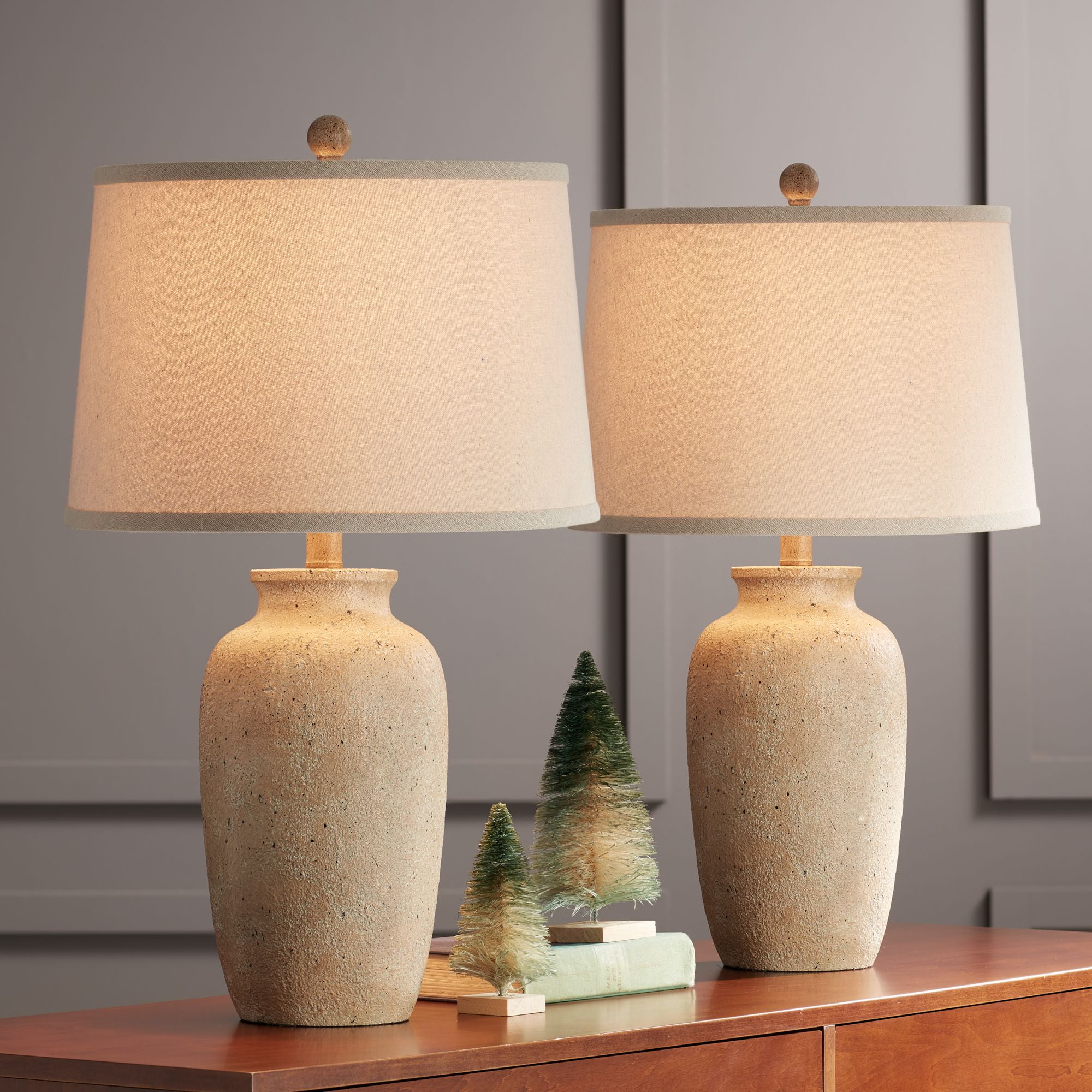 Regency Hill Rustic Farmhouse Table Lamps Set Of High Beige