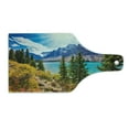 thumbnail image 2 of Landscape Cutting Board, National Park Banff Canadian Rockies Mountain Trees Glacial Lake Sunny Sky, Tempered Glass Cutting and Serving Board, Wine Bottle Shape, Aqua Mauve Green, by Ambesonne, 2 of 5