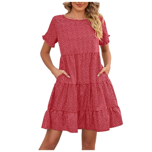 2025 Robe Bohème Évasée Carrée Longues Robes pour Femmes Col Manches Courtes Robe Décontractée pour Femmes Robe à Volants pour l'Été Robe en Lin pour Femmes Été Légère à Étages Midi pour