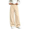 thumbnail image 2 of Wiyuqeen Girls Straight Wide Leg Track Pants RUffle Waist Casual Baggy Athletic Pants Loose Jogger Sweatpants with Pocket 5-15 Years, 2 of 7