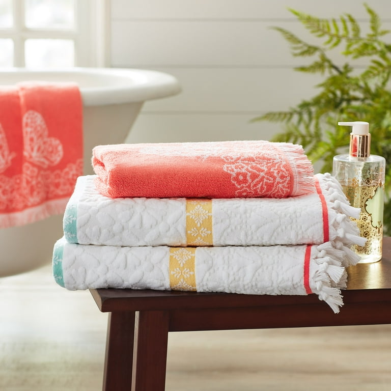 4pc Pink & Orange BUTTERFLY Bath & Hand Towel Set Caro Home New