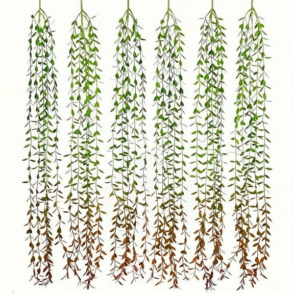 ZOELNIC 6Pcs Artificial Willow Leaves Garland Hanging Greenery Vine Fake Plant Faux Silk Ivy Wedding Garland for Home Farmhouse Outdoor Backdrop Table Decor