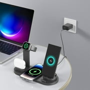 COFEST Electronics Gadgets,15W Six-in-one Wireless Charging 360° Rotating Charger,Wireless Fast Charging,Smart Watch Charging Stand,Wireless Earphone Charging Base,Black,