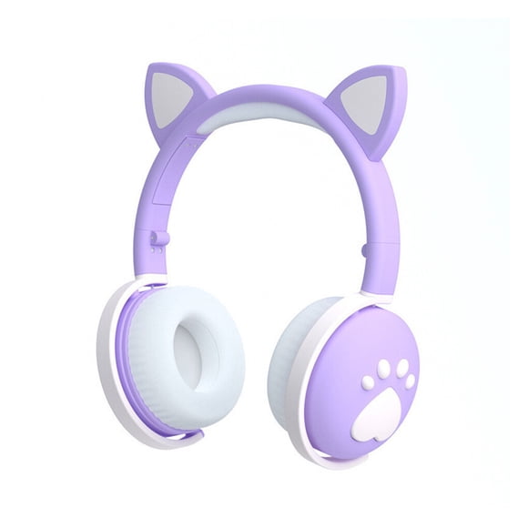 Bearachild Auriculares brillantes con luz LED, Oreja de Gato, regalo para niñas, auriculares para niños, inalámbricos, estéreo HIFI, graves, Cables de audio/vídeo violeta claro empaquetado en caja