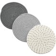 thumbnail image 1 of Juego de soportes para ollas calientes con tejido de hilo de algodón puro (juego de 3), posavasos elegantes, almohadillas calientes, soporte para cucharas para cocinar y hornear, 1 of 5