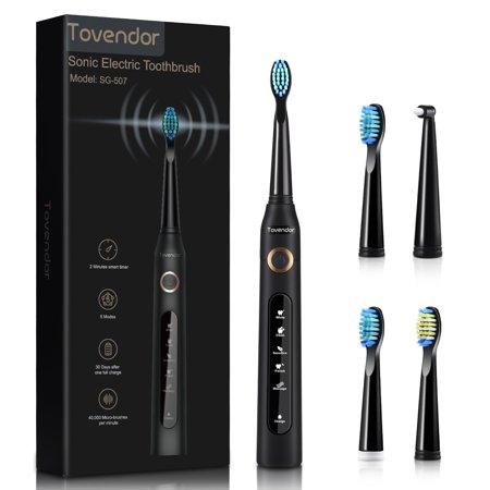 Tovendor Sonic Electric Toothbrush for Adult, Rechargeable Toothbrush with 40000 Vpm Deep Clean 5 Modes, 2mins Smart Timer, IPX7 Power Rechargeable Toothbrushes 4 Hours Fast Charge for 30 Days