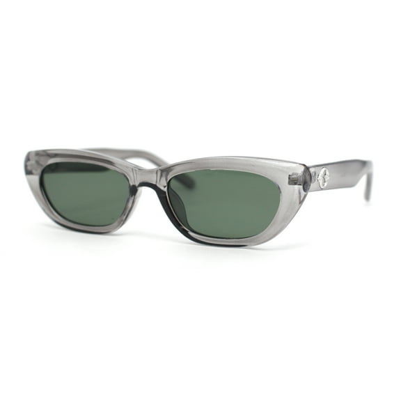 Womens Narrow Rectangular Cat Eye Retro Plastic Sunglasses Slate - Green