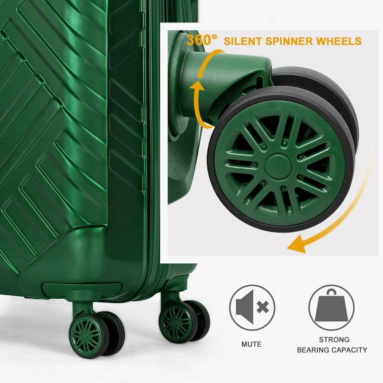 Hikolayae 3 Piece Hardside Spinner Luggage Set, Jade Green - TSA