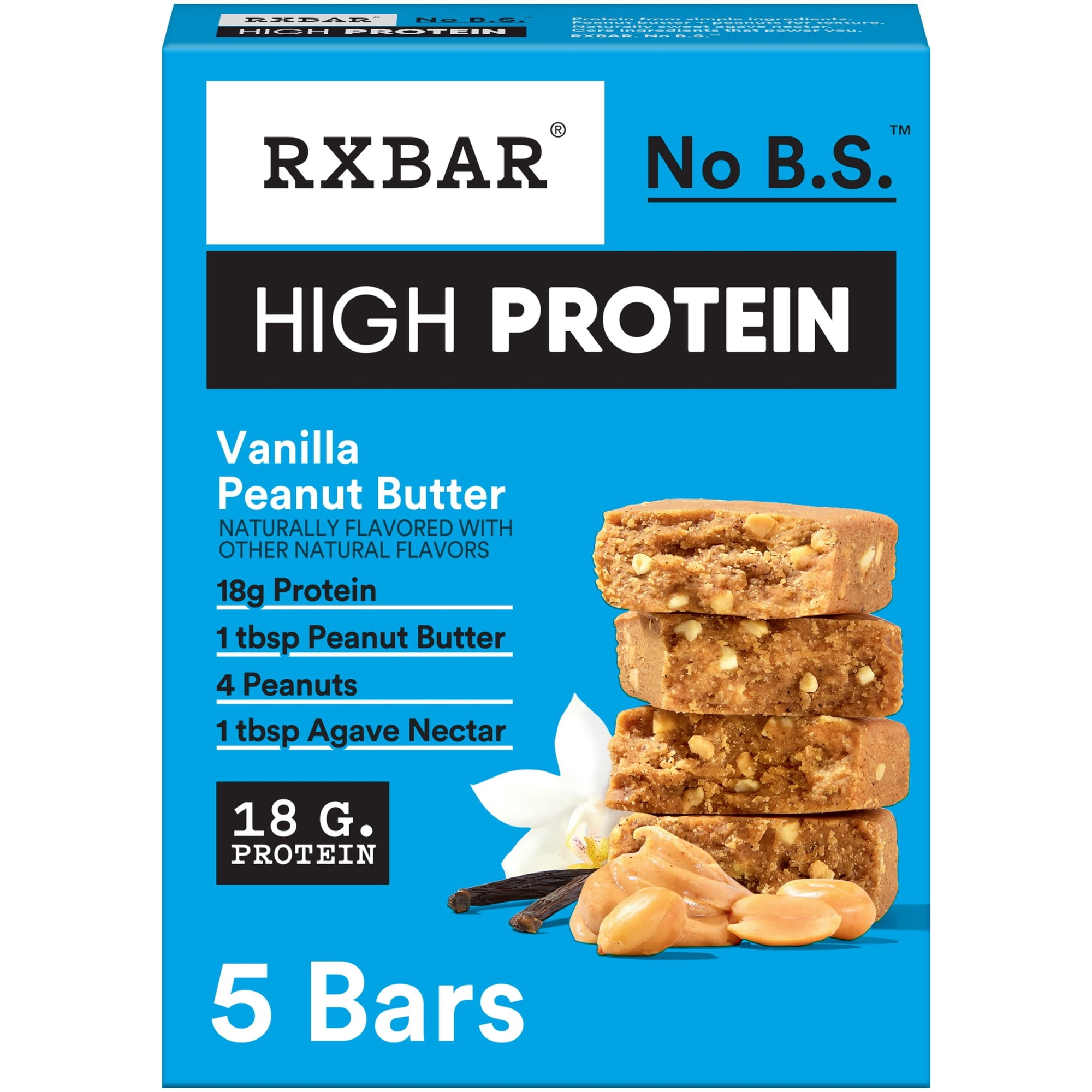 RXBAR High Protein, Vanilla Peanut Butter Gluten-Free Bars, 5 Count