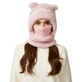 thumbnail image 6 of Uandlove Fleece Lined Bear Ear Winter Hat for Adults, Warm Windproof Unisex One-Size with Face Cover/Neck Gaiter (Light Pink), 6 of 7