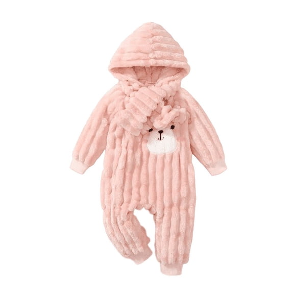 Mikrdoo Baby Girls Clothes Fall Winter Outfits Rabbit 3 Months Newborn Girls Single Breasted Design 6 Months Girls Hoodie Bodysuits With Scarf 2Pcs Romper Set Pink