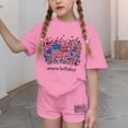 thumbnail image 4 of Atogsazn Childrens Girls 4th of July Clothes Set Kids Casual Loose Fit Short Sleeve T-shirt & Shorts Outfit Summer Pink 7-8Years Fashion, 4 of 6