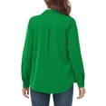 thumbnail image 3 of MLANM Womens Casual Button Down Shirts V Neck Long Sleeve Collared Office Work Blouses Tops, 2XL Green, 3 of 7