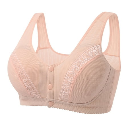 

Womens Bras Lace Front Button Shaping Cup Adjustable Shoulder Strap Large Size Underwire Cotton Blend Bra