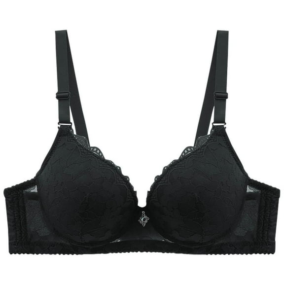 Bxsruta Lacy Bras for Women, Women's Daily Adjustable Underwear Gathered Thin Bra Without Steel Ring, Black